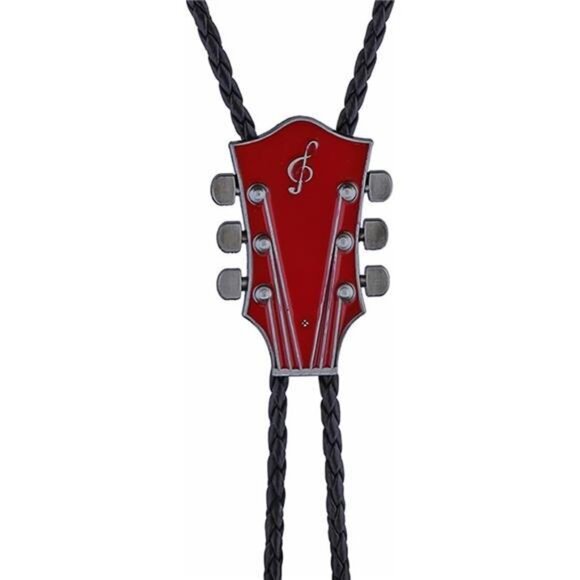 Guitar Bolo Tie Western Bolo Tie Red - Picture 2 of 5